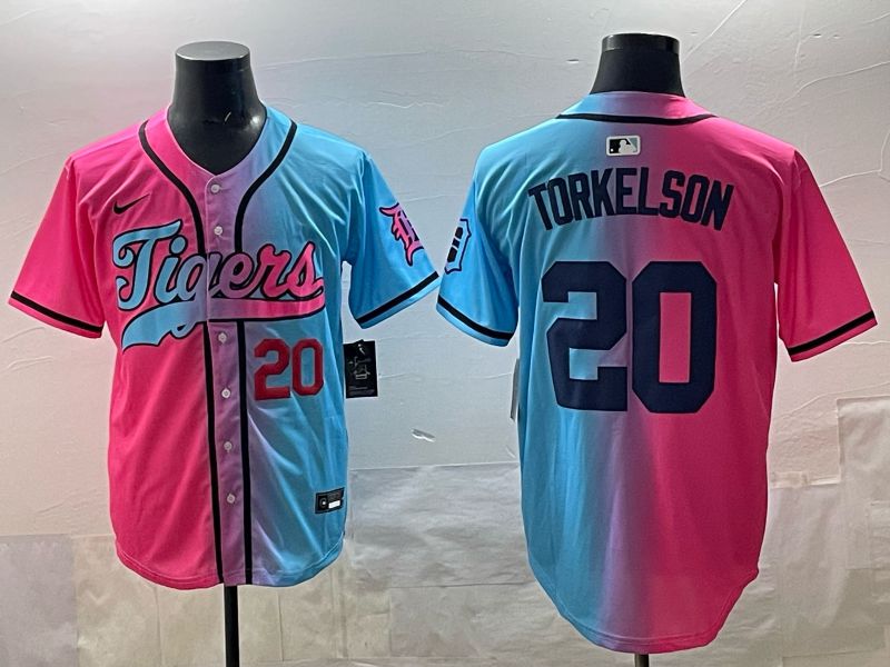 Men 2025 Detroit Tigers 20 Torkelson Blue pink Game Nike MLB Jersey style 05